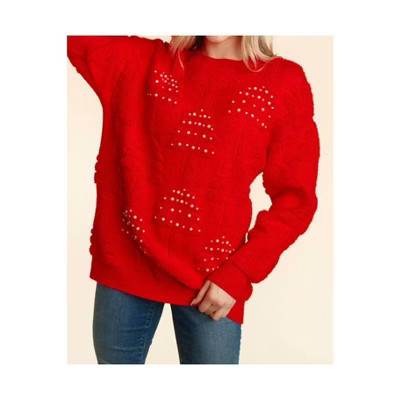 Women's Pearl Holiday Tree Oversized Sweater - Haptics S | Target