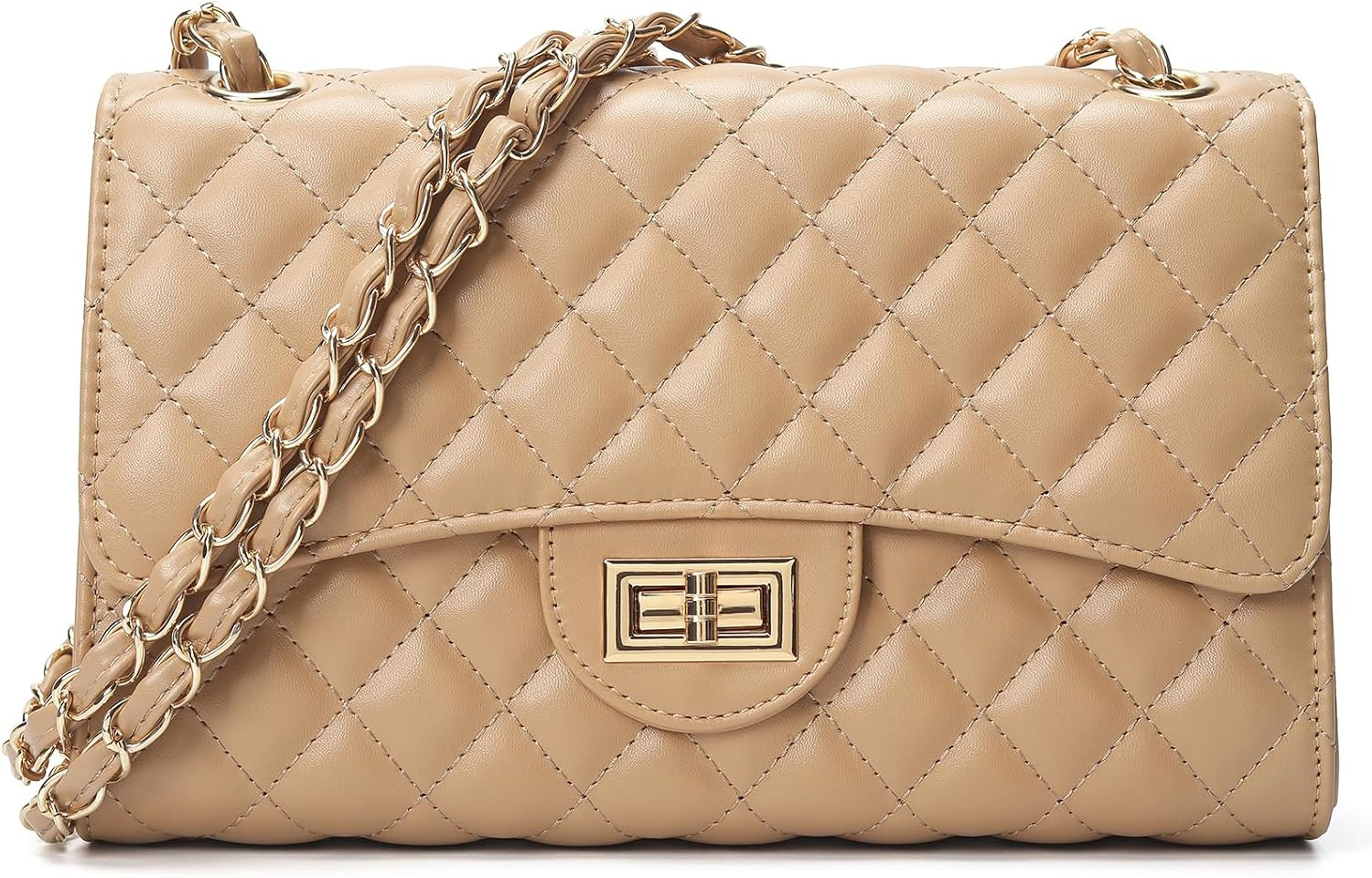 Quilted Leather Crossbody Bags for Women Trendy Ladies Shoulder Purse Satchel HandBag with Chain Strap | Amazon (US)
