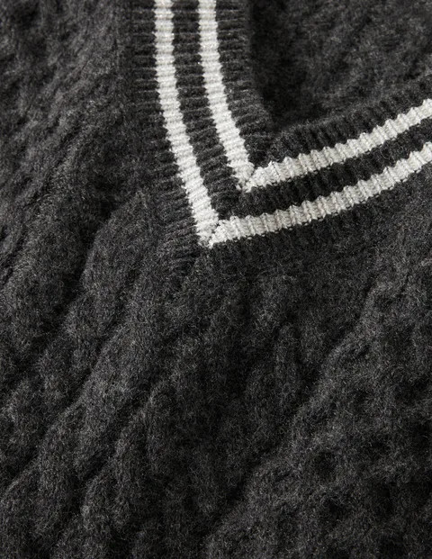 Cable Knit V-neck Sweater Vest Charcoal Melange Women Boden | Boden (US)