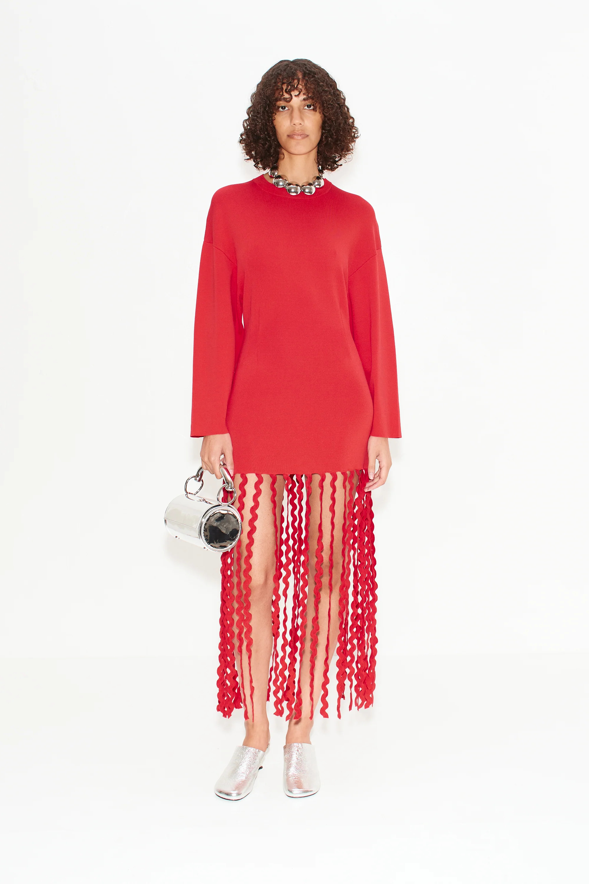 Wallis
           Knit Fringe Dress in Cherry Red | Simon Miller