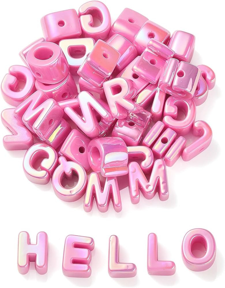 Elecrelive 100Pcs Hot Pink Large Letter Alphabet Beads Iridescent Acrylic Letter Keychain Beads f... | Amazon (US)