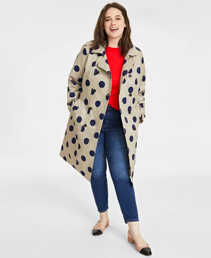 Plus Size Polka Dot Trench Coat, Created for Macy's | Macy's