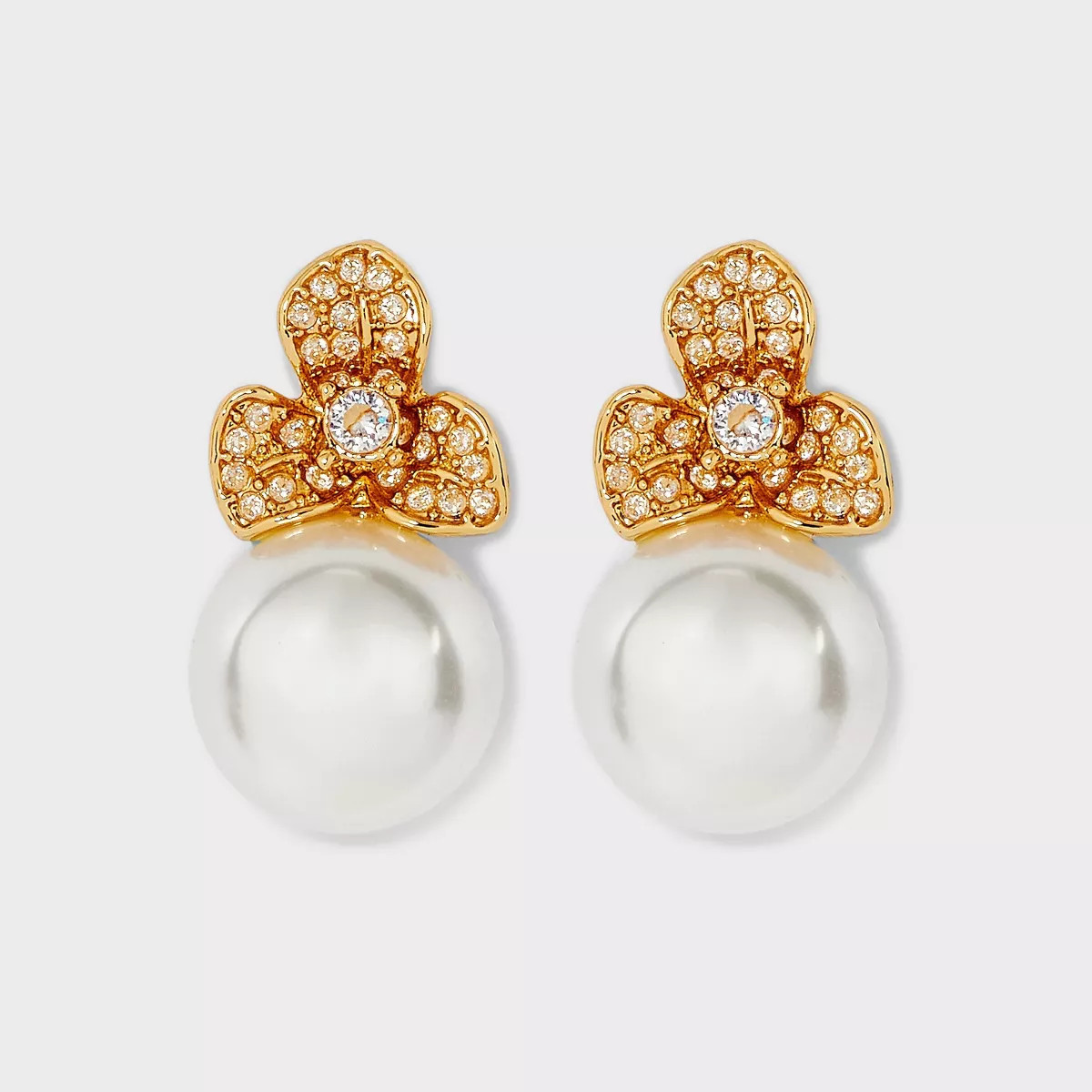 Pearl and Stone Flower Earrings - Gold/White | Target
