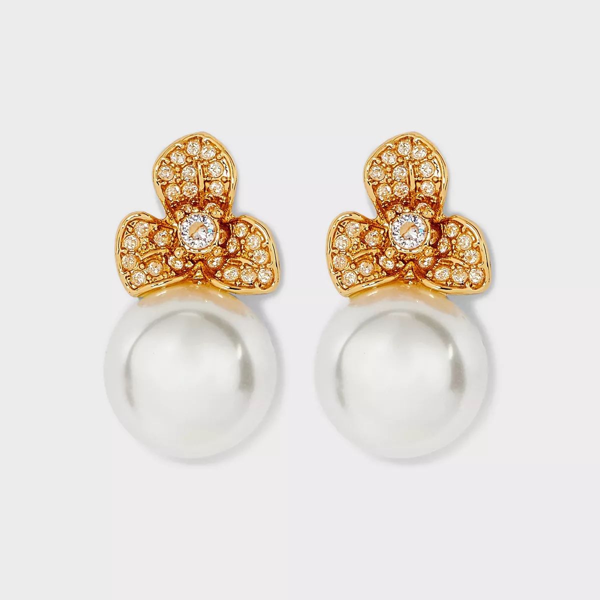 Pearl and Stone Flower Earrings - Gold/White | Target