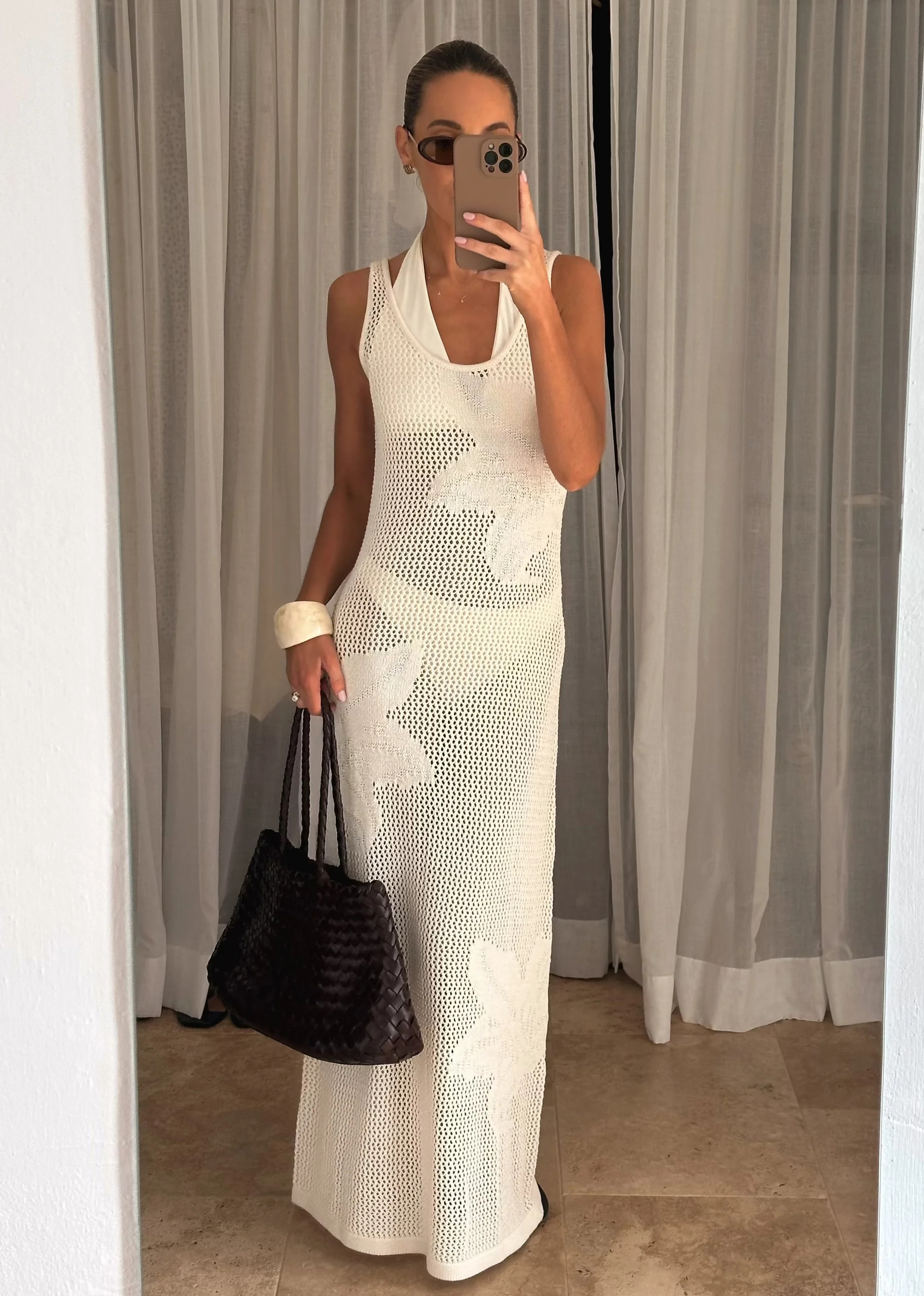 Kailani Floral Openwork Knit Dress - Cream | Pretty Lavish (UK)