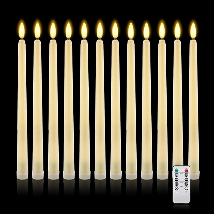 IMAGE 12 Pcs Flameless Taper Candles with Remote, Battery Operated 3D Wick Ivory Taper with Timer... | Amazon (US)