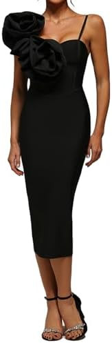 BELLA BARNETT Stunning Spaghetti Strap Cocktail Dress Trendy 3D Flower Design Bodycon Pencil Dres... | Amazon (US)