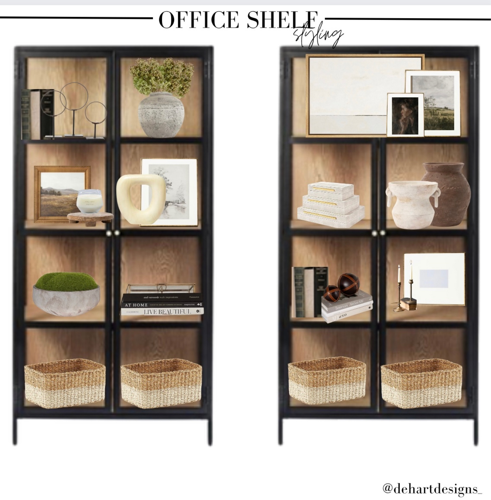 Office shelf styling, office styling, cabinet styling, shelf styling, home office, office decor, vase, picture frame, baskets 

#LTKhome