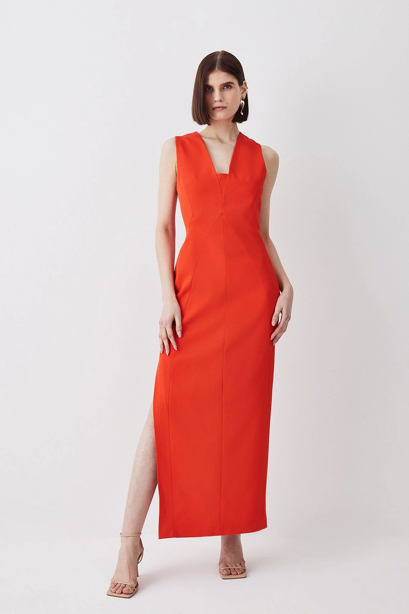 Italian Structured Rib & Satin Contrast Panel Midi Dress | Karen Millen UK + IE + DE + NL