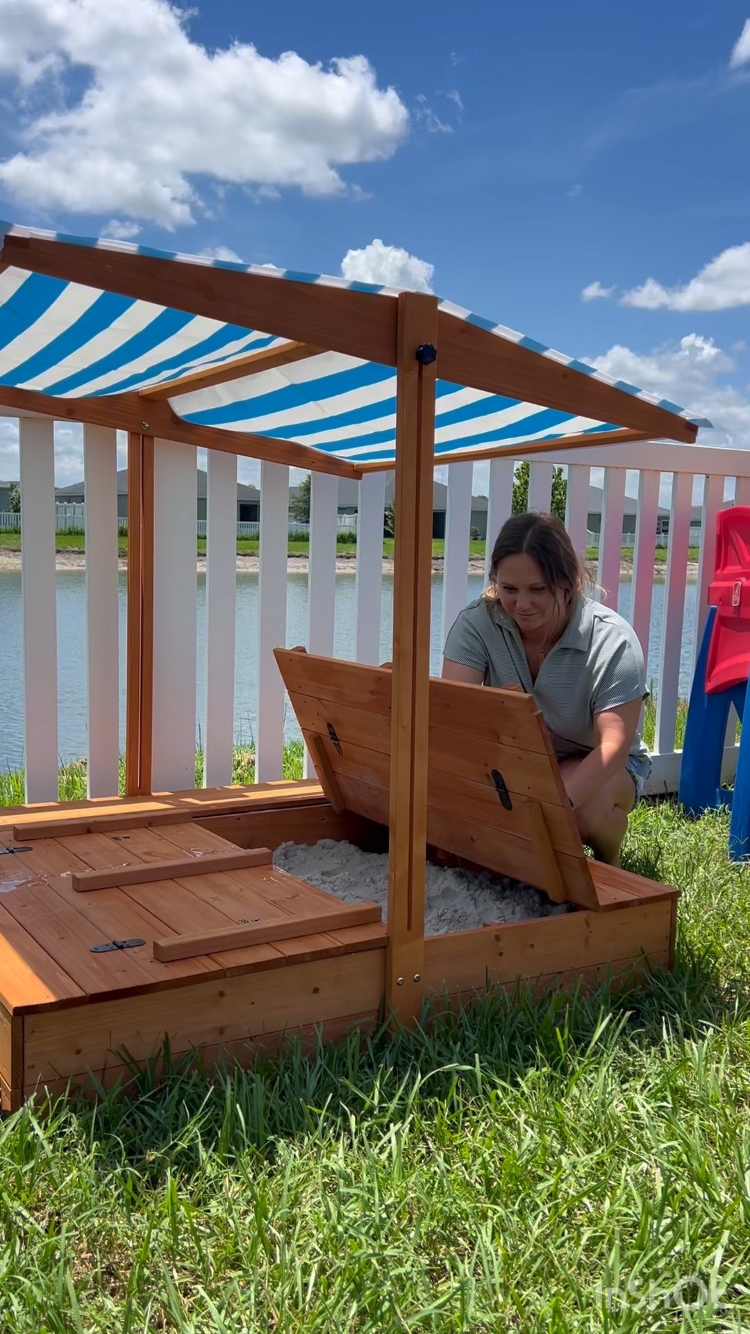 Collapsible sand pit for kits! Build in benches! ⌛️⛱️🏝️ I used bags of the sand! 

#LTKKids #LTKFamily #LTKSaleAlert