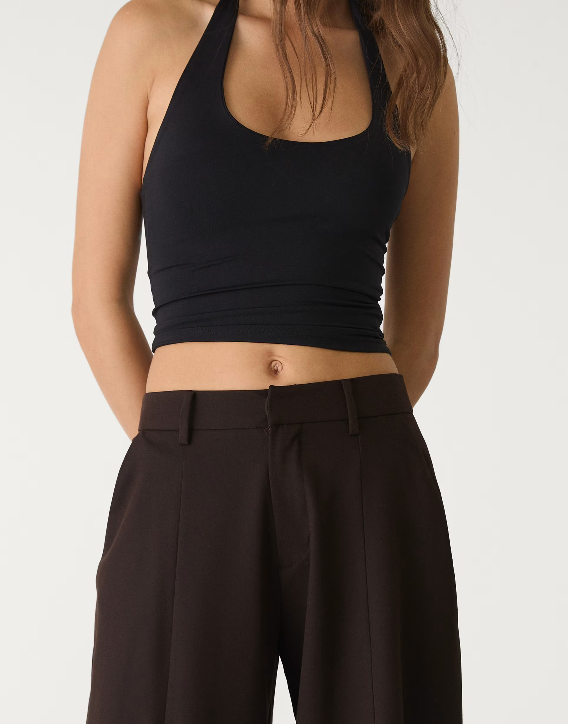 Stradivarius tailored wide leg trousers with seam detail in brown | ASOS (Global)