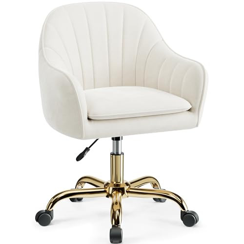 BestEra Vanity Chair with Wheels, Comfy Home Office Desk Chairs Adjustable Modern Velvet Makeup Vanity Chairs for Bedroom Living Room-Beige | Amazon (US)