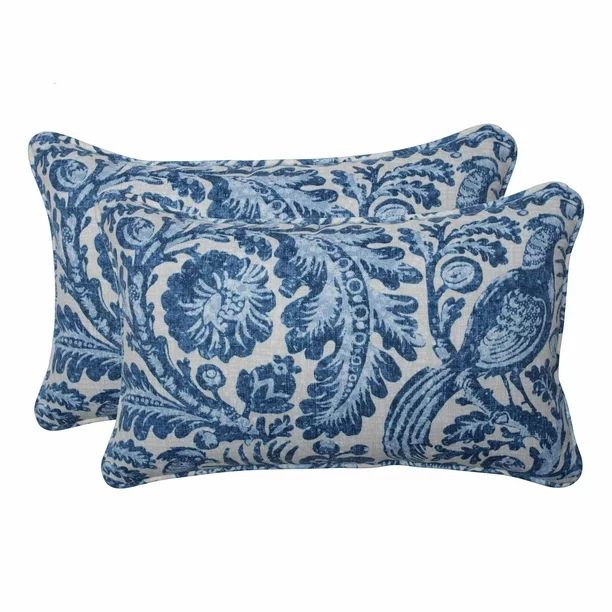 Set of 2 Blue and White Floral with Pheasant Bird Printed Indoor/Outdoor Throw Pillows 18.5" - Wa... | Walmart (US)
