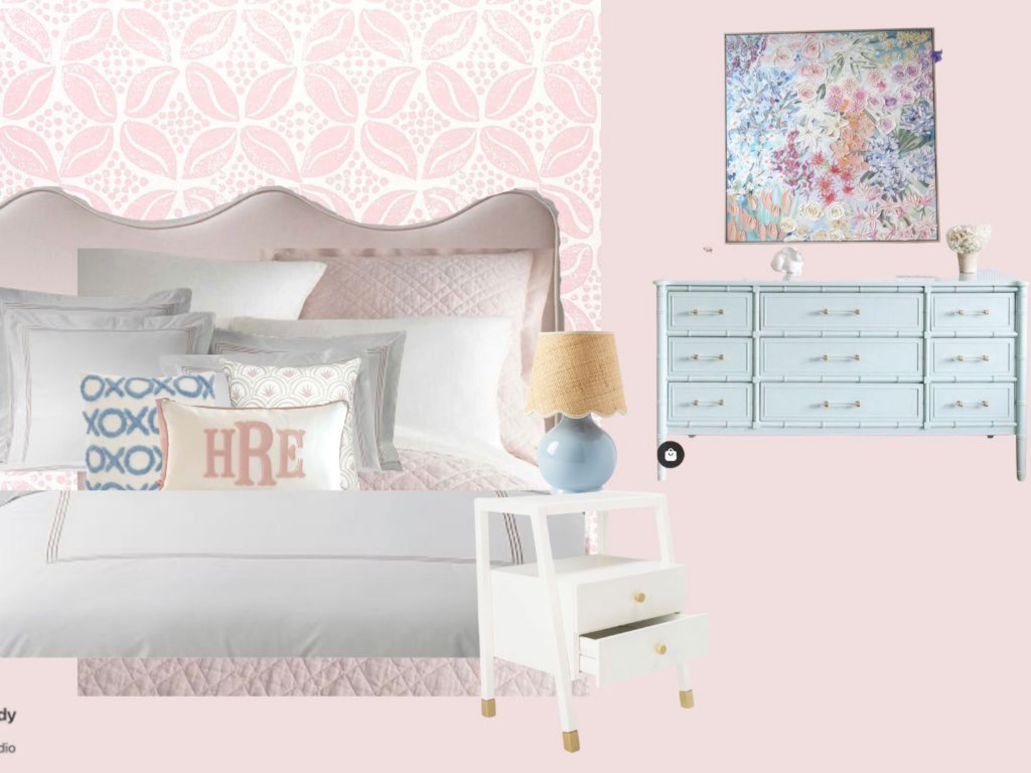 This super feminine bedroom boasts a great mixture of high and low price points from Serena and Lily, Wayfair, Pottery Barn, Annie Selke and more #ltkhome