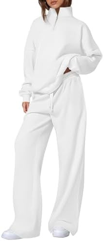 PRETTYGARDEN Womens Casual Two Piece Sets Fall 2025 Outfits Quarter Zip Sweatshirts Straight Leg ... | Amazon (US)