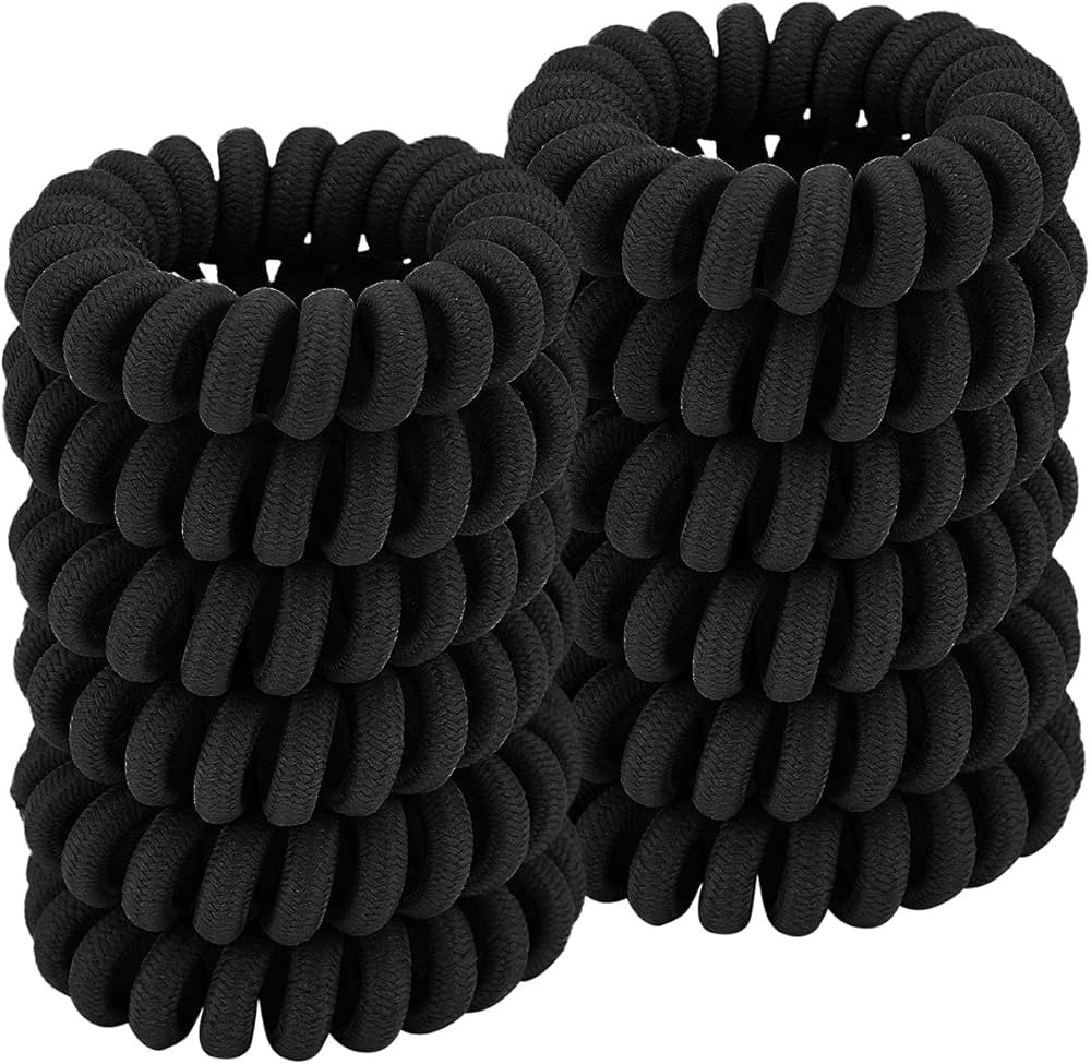 Spiral Black Cloth Hair Ties for Thick, Ponytail Holders (12 Pcs), No Crease Phone Cord Ties for ... | Amazon (US)