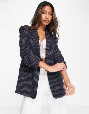 River Island pinstripe dad blazer in navy | ASOS | ASOS (Global)