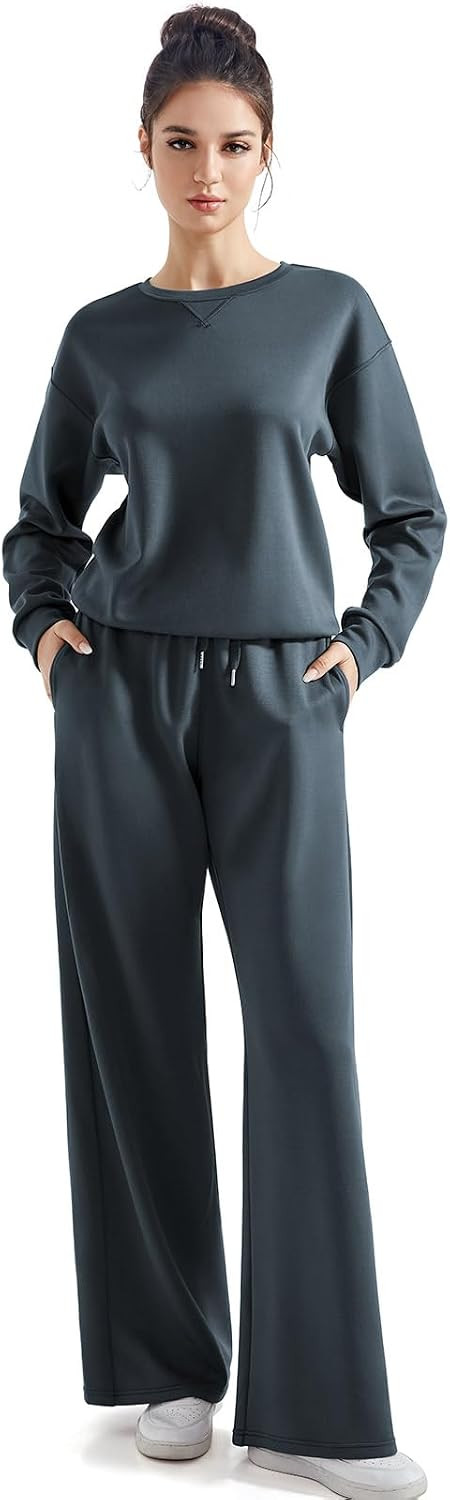 SUUKSESS Women 2 Piece Outfits Fall Oversized Sweatshirt Wide Leg Pants | Amazon (US)