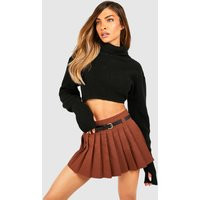 Womens Belted Pleated Mini Skirt - Brown - 12 | NastyGal UK