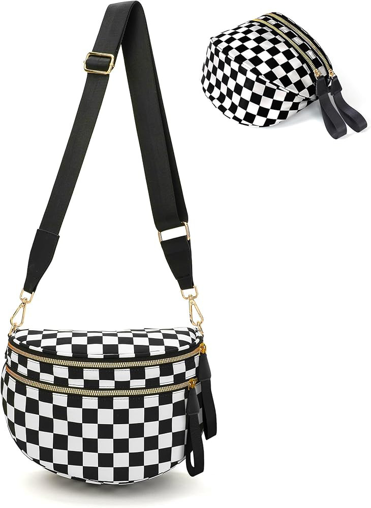 Crossbody Bags for Women, Checkered Bum Bag Crossbody, Spacious Nylon Shoulder Handbag Mom Bag (b... | Amazon (US)
