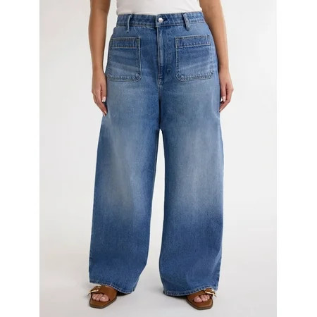 Free Assembly Women's and Women's Plus Wide Leg Jeans with Patch Pockets, 30", 32", and 34" Inseams, Sizes 0-26W | Walmart (US)