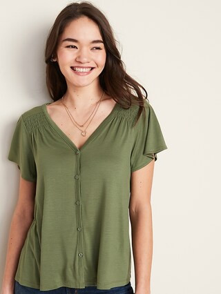 Women / TeesV-Neck Button-Front Jersey-Knit Top for Women | Old Navy (US)