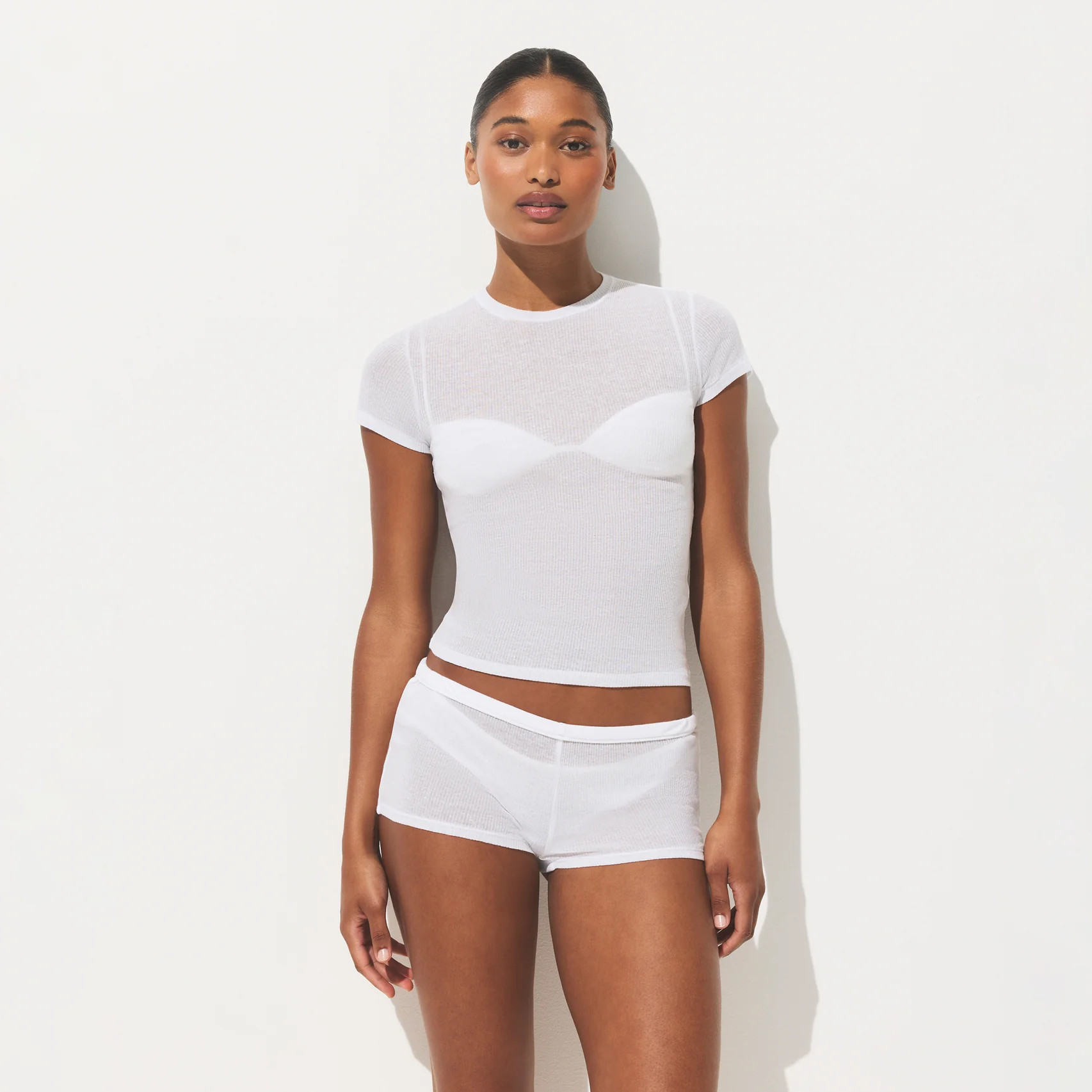 SKIMS T-Shirt | White | Large | Sheer Rib | SKIMS (US)