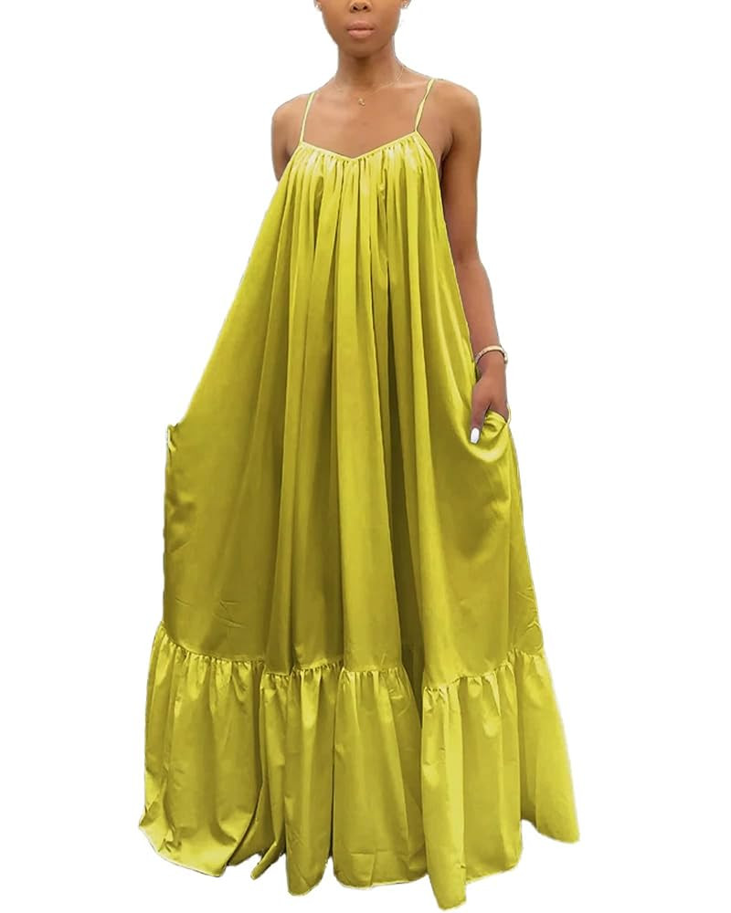 Adogirl Women's Sexy Spaghetti Strap Sleeveless Ruched Ruffle Hem Bandage Oversized Beach Loose L... | Amazon (US)