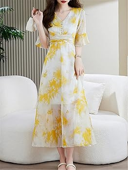 Floral for Women Prom Long Dresses Summer Beach Vintage Chiffon Fashion Elegant Midi Evening Dress | Amazon (US)