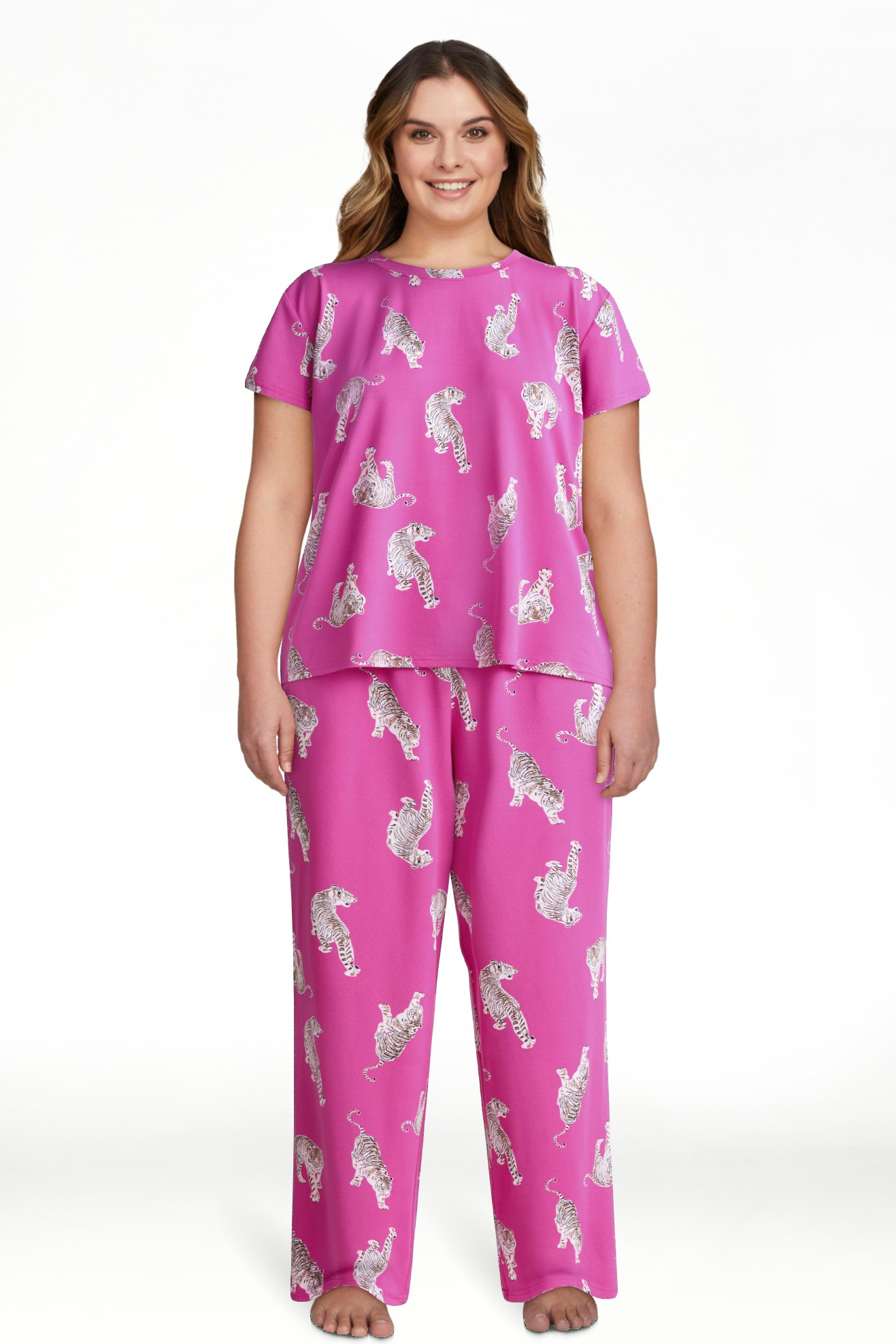 Joyspun Women's Short Sleeve Sleep Top and Open Leg Pants Pajama Set, 2-Piece, Sizes XS-3X | Walmart (US)