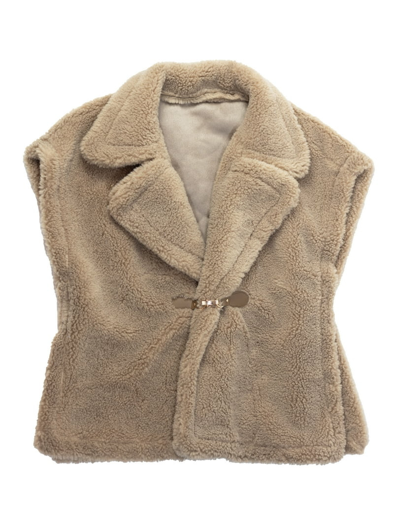 Time and Tru Womens Faux Shearling Vest, Tan - Walmart.com | Walmart (US)