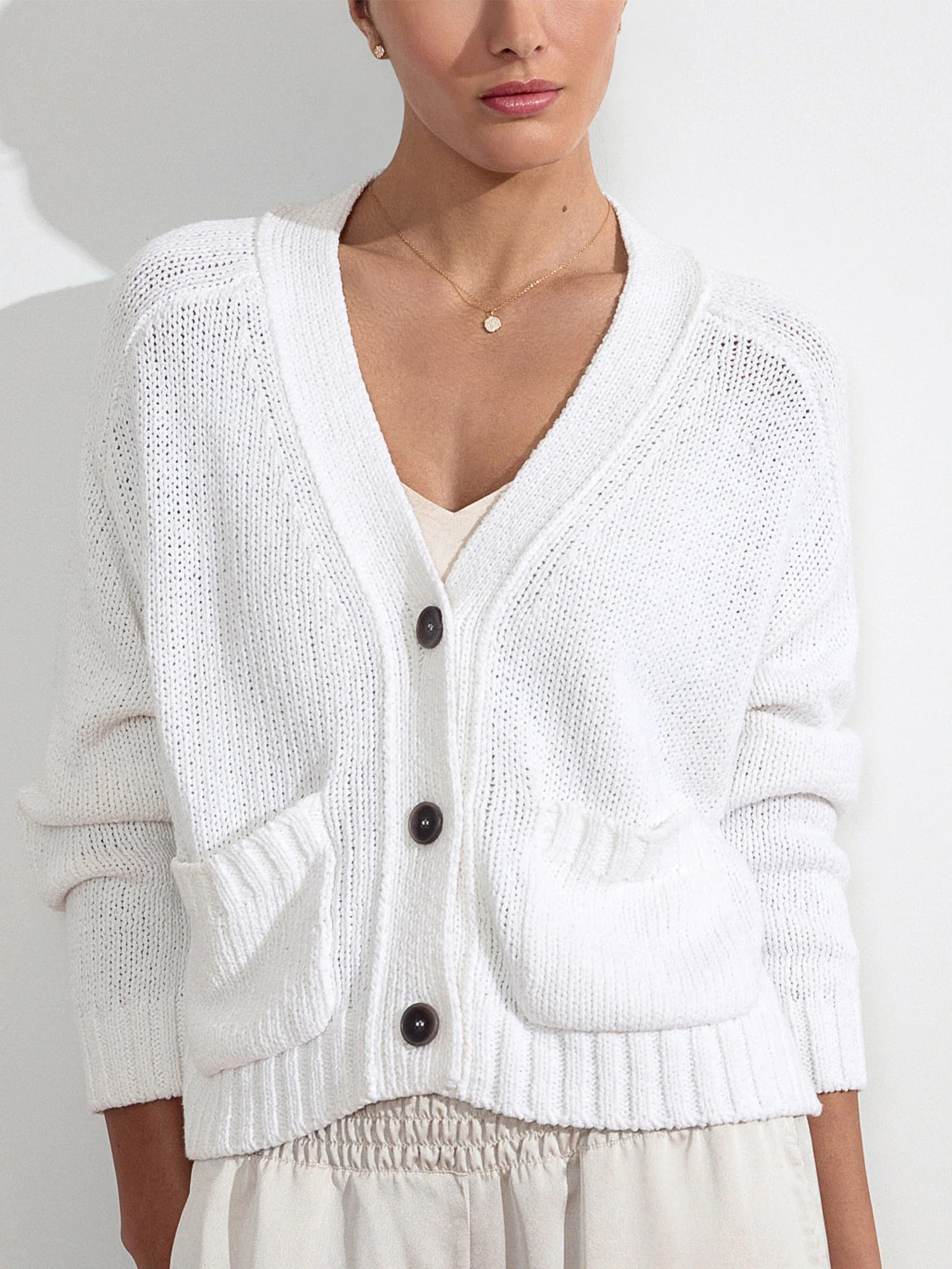 Brochu Walker Women's Linen/Cotton Cropped Cardigan, White | Brochu Walker