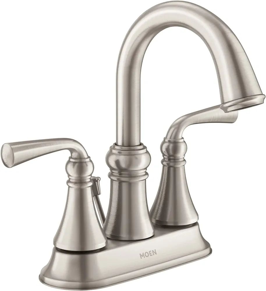 Moen Wetherly Spot Resist Brushed Nickel Two-Handle High Arc Bathroom Faucet, WS84850SRN | Amazon (US)