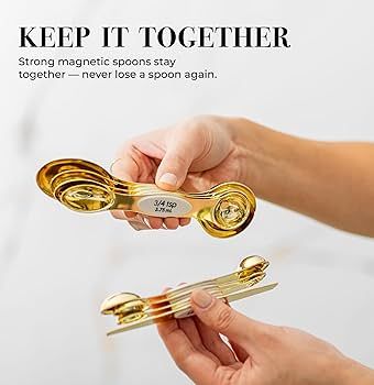 White & Gold Measuring Spoons Set, Stainless Steel Measuring Spoons -Magnetic Measuring Spoons Se... | Amazon (US)
