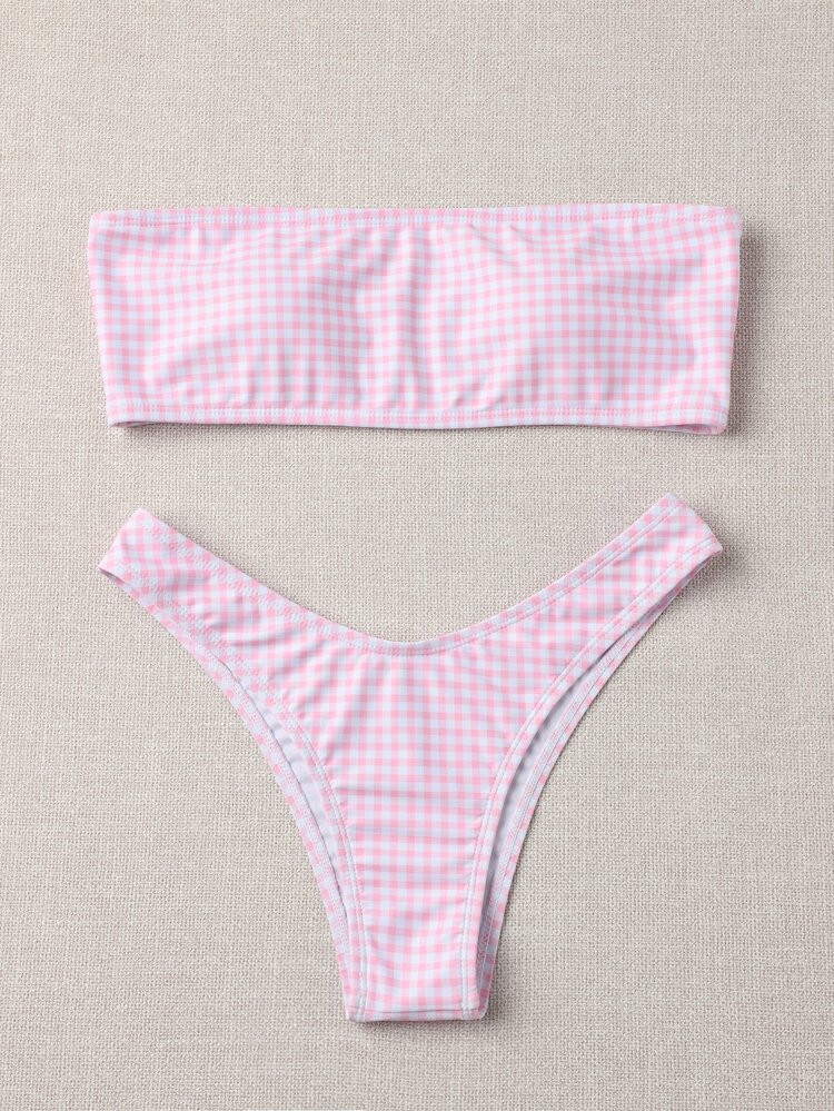 Gingham Bandeau Bikini Swimsuit | SHEIN