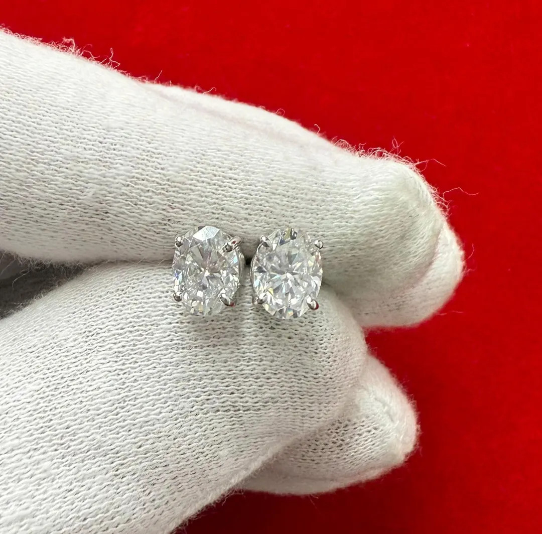 Certified 1.00 ct to 12,00 ct Oval Shape Moissanite Stud Earrings in Push Back | Etsy (US)