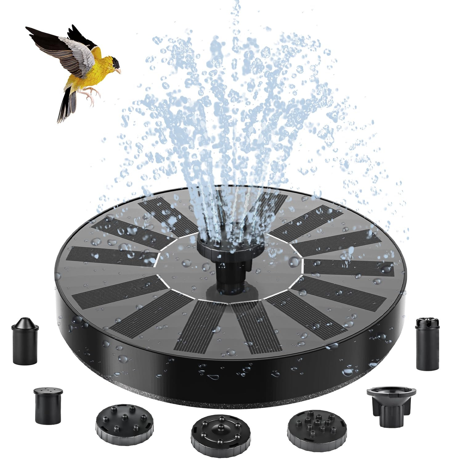 Solar Fountain Pump 1.4 W, Solar Water Pump, Floating Solar-Powered Fountain Kit with 6 Nozzles, ... | Amazon (DE)