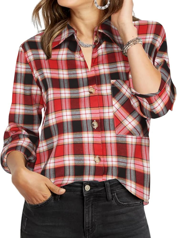 Zeagoo Womens Plaid Shirts Cotton Classic Long Sleeve Button Down Collared Casual Tops Lightweigh... | Amazon (US)