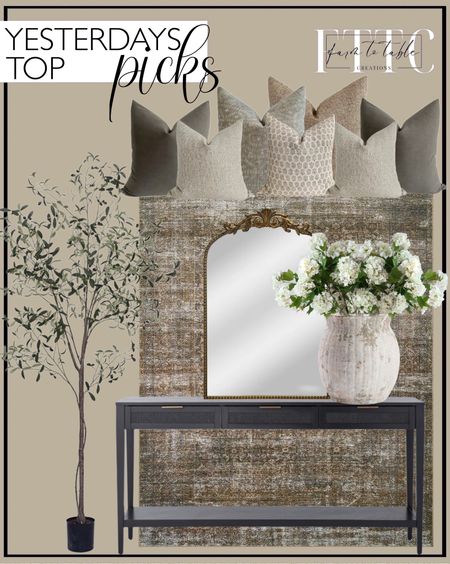 Yesterday’s Top Picks. Follow @farmtotablecreations on Instagram for more inspiration.

Loloi Amber Lewis x Loloi Billie Collection. Sectional Pillow Combo. East Bluff Woven Drawer Console Table - Threshold designed with Studio McGee. Weathered Vase. Pottery Barn  Better Homes & Gardens 20" x 30" Filigree Arch Metal Wall Mirror Decor in Gold. 25" Faux Snowball Flower in Cream/Green, Real Touch Flowers, Faux Botanicals. Phimos 7FT Artificial Olive Tree. 



#LTKsalealert #LTKhome #LTKfindsunder50