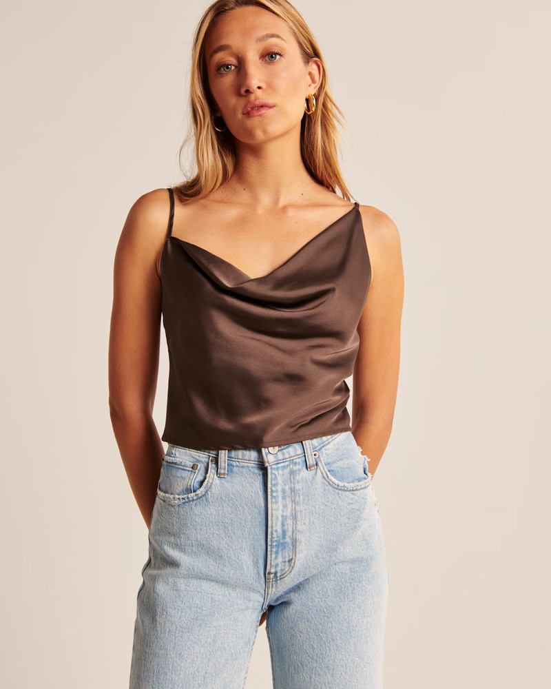 Women's Satin Asymmetrical Cowlneck Cami | Women's Tops | Abercrombie.com | Abercrombie & Fitch (US)