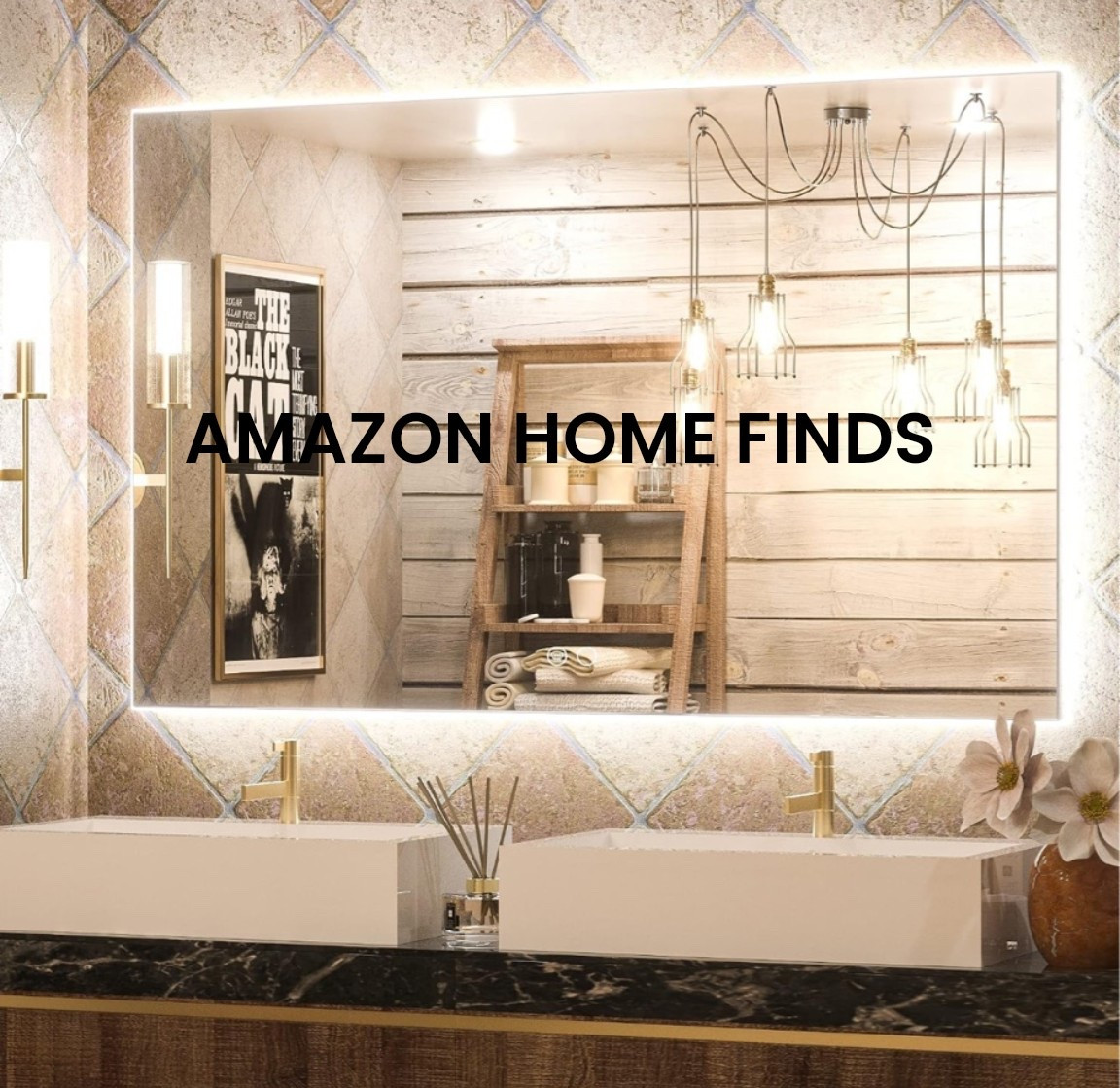 Amazon home finds I bough: lighted bathroom mirror / bathroom fan/light , motion sensor exterior lights, retractable hose