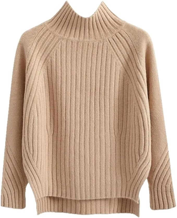 NP Thickened Half Sweater Women's Large Waxy Irregular Short Knitwear Apricot | Amazon (US)