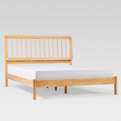 Saracina Home Queen MidCentury Modern Solid Wood Bed with Framed Spindle Headboard Natural | Target