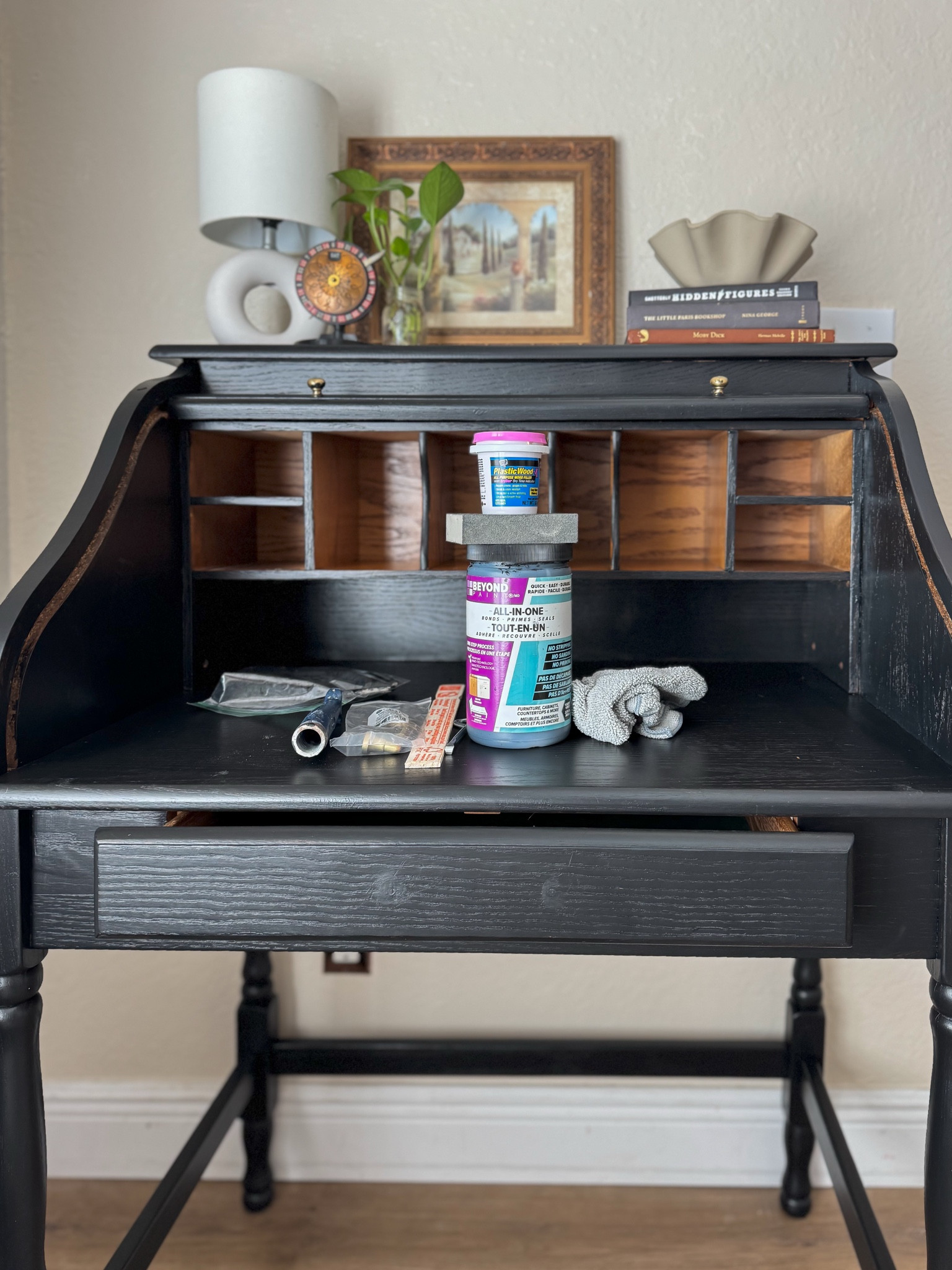 Wrapping up this roll top antique desk makeover. Using this all in one paint makes it a really easy project!

#LTKHome