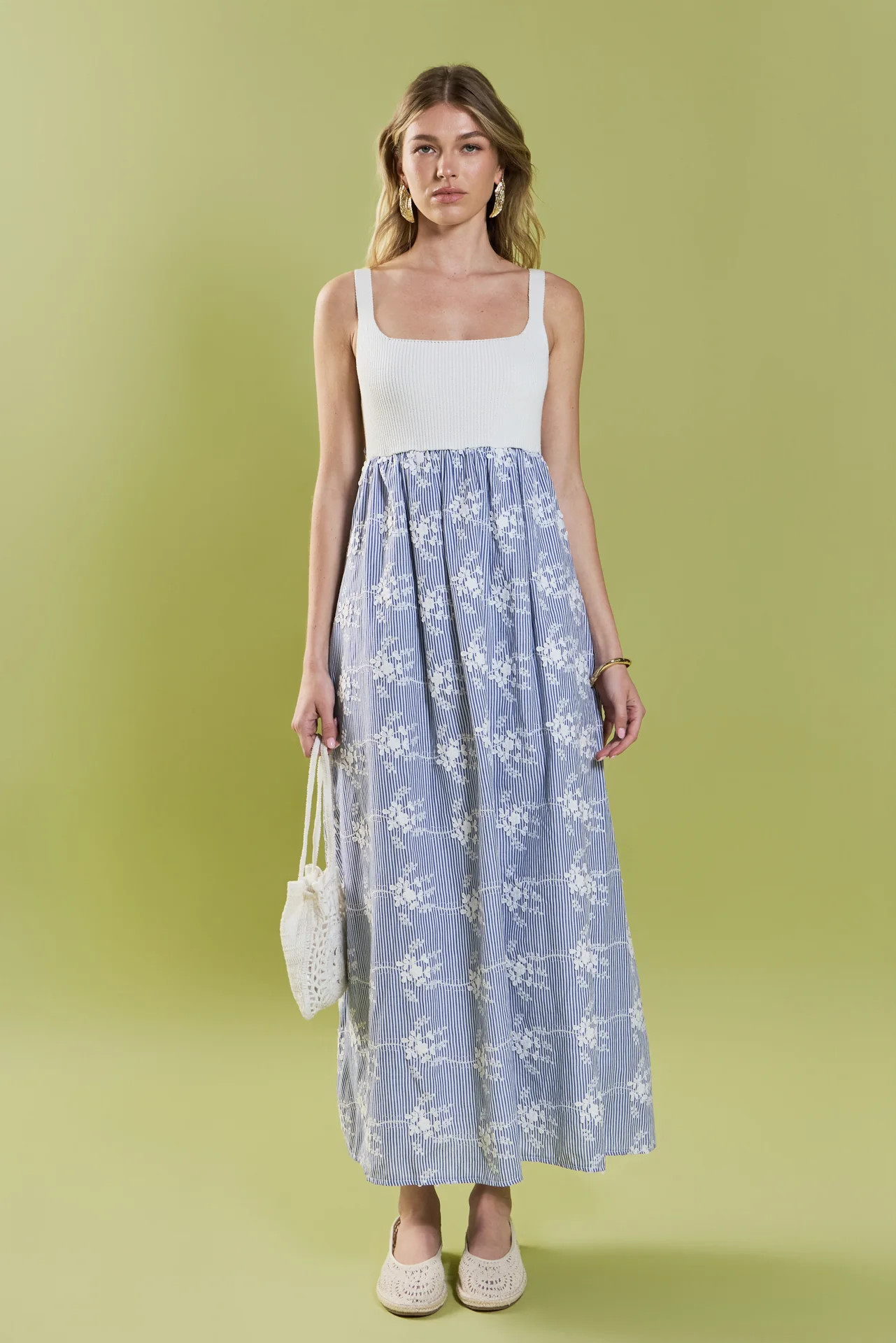 Charlotte Mixed Media Midi Dress | English Factory