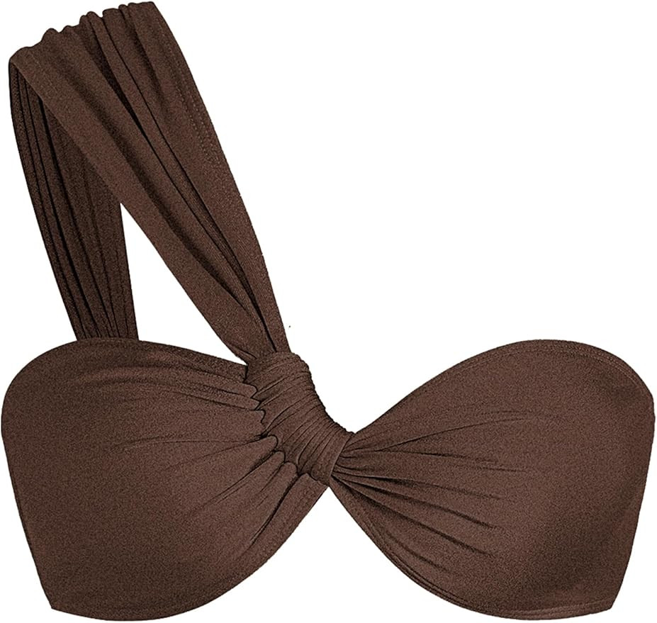 ZAFUL Women's One Shoulder Bikini Top Twisted Ruched Padded Bandeau Bikini Top Swimsuit Bathing S... | Amazon (US)