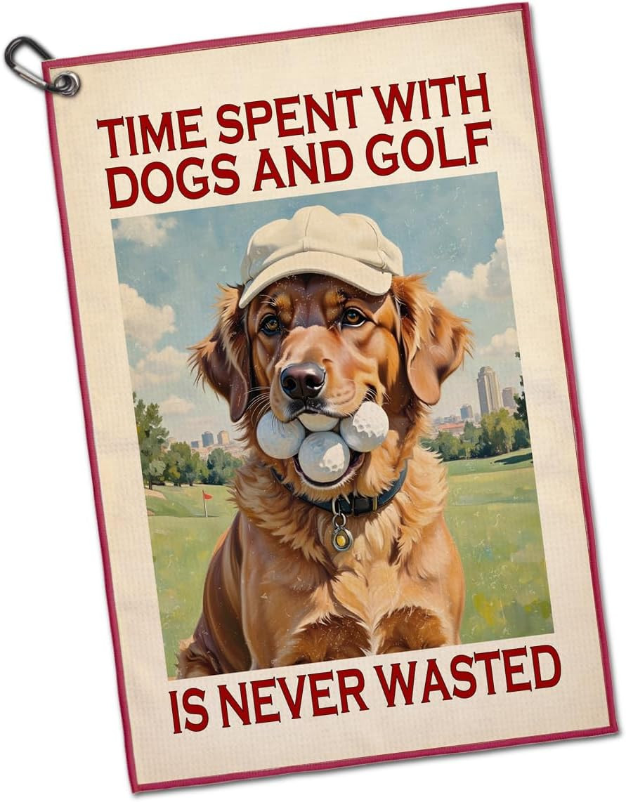 Time Spent with Dogs and Golf is Never Wasted Golfing Printed Microfiber Golf Towel, Golden Retri... | Amazon (US)