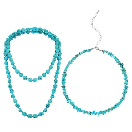 Glenmal 2 Pieces Long Turquoise Beads Endless Necklace Turquoise Choker Necklace Boho Western Necklaces for Women Handmade Turquoise Jewelry 47 and 14 C33 | Walmart (US)