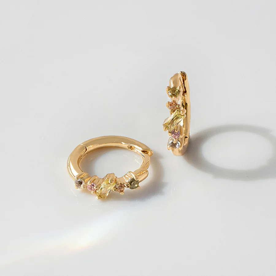 Aurora Rainbow & Gold 9mm Huggie Earrings | Wanderlust + Co