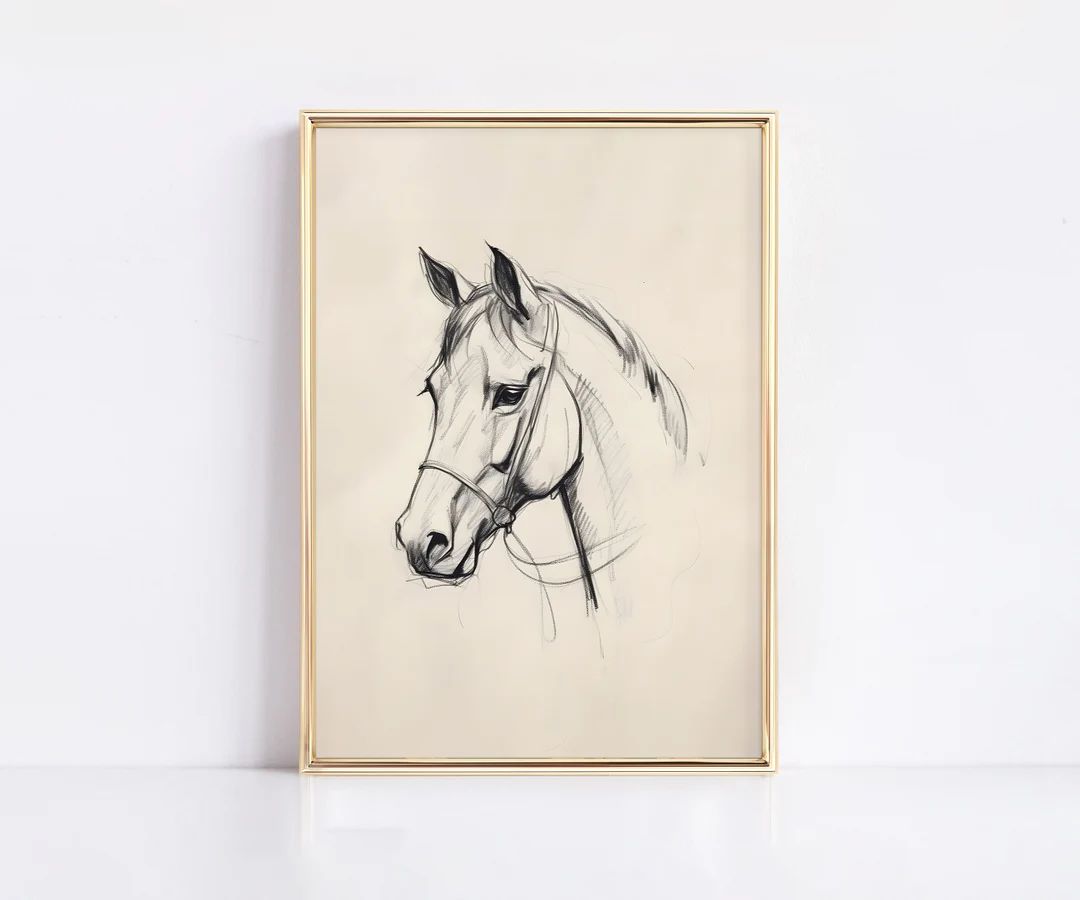 HORSE SKETCH ART, Modern Vintage Printable, Minimalist Neutral Drawing, Equestrian Line Art, Hors... | Etsy (CAD)